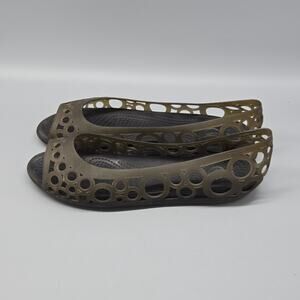 Crocs Adrina Womens Peep Toe Flats Size 9 Bronze Cutout Slip on Jelly Shoes